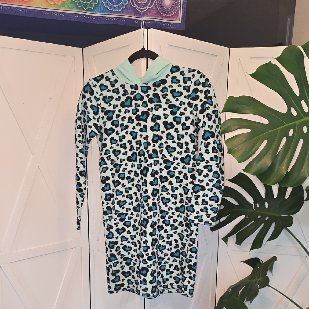 The Children's Place Mint and Black Leopard Hoodie Dress